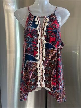NWOT Boho Tassel Tank Top - Red & Navy Paisley